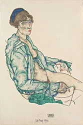 Demi-nu assis avec bandeau bleu