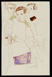 Triple autoportrait (gouache, aquarelle et crayon)
