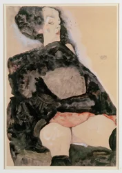 Femme en noir (gouache, aquarelle et crayon)