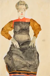 Femme en tablier noir