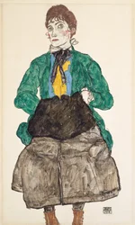 Femme en blouse verte avec manchon, 1915
