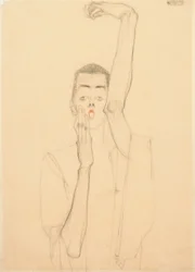 Jeune homme avec un bras levé et une bouche rouge, 1909