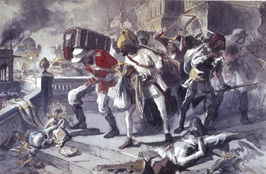 Les troupes britanniques et indiennes pillant le Kaisarbagh lors de la capture de Lucknow en mars