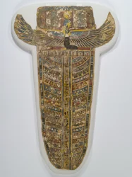 Couverture de momie peinte (tablier), 305-30 av. J.-C. (lin, gesso, peinture et dorure)