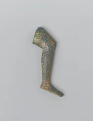 Petite jambe humaine en verre opaque bleu-vert d