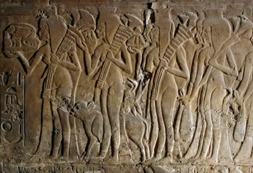 Bas-relief de la tombe de Maia, nourrice de Toutankhamon, Saqqarah, Égypte, civilisation égyptienne, Nouvel Empire, XVIIIe dynastie (détail)