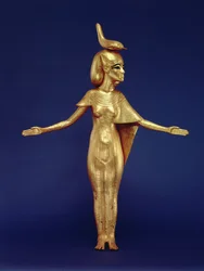 Détail de la déesse Selket du sanctuaire canope, de la tombe de Toutankhamon (vers 1370-1352 av. J.-C.) Nouveau Royaume