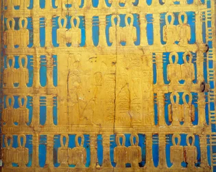 Antiquité égyptienne : détails de la boîte à canopes. Trésor de Toutankhamon