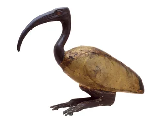 Ibis, en position accroupie, vers 1350 av. J.-C. (bois, bronze, verre et dorure)