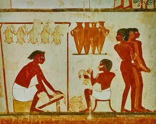 Transformation de la viande des oiseaux, détail de la tombe de Nakht, c.1390 av. J.-C. (peinture murale)