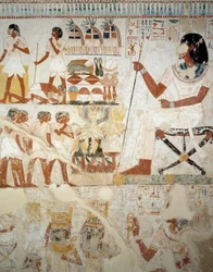 Menna supervisant ses ouvriers dans les champs, détail des fresques dans le vestibule de la Tombe de Menna, Nécropole de Sheikh Abd el Qurnah, Louxor, Thèbes (Liste du patrimoine mondial de l