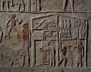Pavillon pour officier de haut rang ou commandant en chef, Relief, Tombe de Horemheb, Saqqara, civilisation égyptienne, Nouvel Empire, Dynastie XVIII