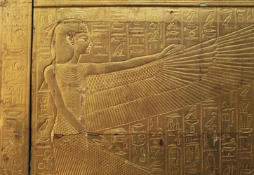 Relief sur le panneau arrière extérieur de la deuxième chapelle funéraire, Trésor de Toutankhamon, Égypte, civilisation égyptienne, Nouvel Empire, XVIIIe dynastie