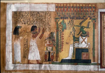 Le défunt Kha et son épouse Merit adorent Osiris, seigneur de l