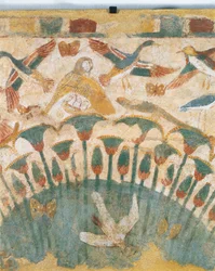 Peinture murale représentant la flore et la faune des marais le long du Nil, de la tombe de Neferhetep (détail)