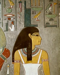 (détail) fresque montrant Isis, Égypte, Louxor (XVIIIe dynastie, Thoutmôsis III)