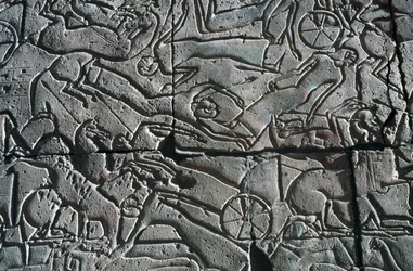 Bas-relief avec scène de bataille, Ramesseum, Temple funéraire de Ramsès II, Louxor, Thèbes