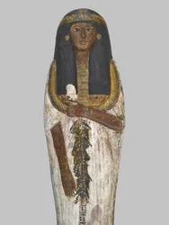 Cercueil de la Dame de la Maison, Weretwahset, réinscrit pour Bensuipet, trouvé à Thèbes, Nouvel Empire, c.1292-1190 av. J.-C. (bois peint) (détail)