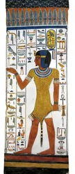 Égypte, Thèbes, Louxor, Vallée des Reines, Tombe de Néfertari, peinture murale sur un pilier dans la chambre funéraire de la 19e dynastie