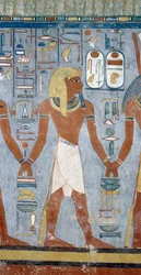 Figure masculine, détail des fresques dans la chambre funéraire de la Tombe de Ramsès I, Vallée des Rois, Louxor, Thèbes (Liste du patrimoine mondial de l