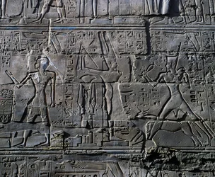 Reine Hatchepsout devant le dieu Amon, détail des scènes d