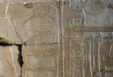 Relief, Temple de Ramsès II, Abydos, Égypte, civilisation égyptienne, Nouvel Empire, Dynastie XIX