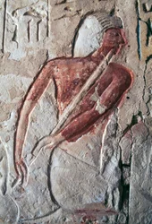 Relief représentant un joueur de flûte, tombe de Leteya, Saqqara, Égypte, civilisation égyptienne, Nouvel Empire, Dynastie XIX