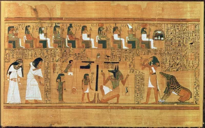 La pesée du cœur contre la plume de la vérité, du Livre des Morts du scribe Any, c.1250 av. J.-C.