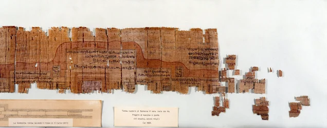 Antiquités égyptiennes : papyrus représentant le plan de la tombe du pharaon Ramsès IV (1154-1143 av. J.-C.) 20e dynastie. Turin, musée égyptien