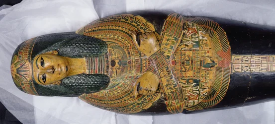 Couvercle intérieur de la momie de Nesyamun, peut-être trouvé à Deir El-Bahri, Nouvel Empire, vers 1100 av. J.-C. (détail)