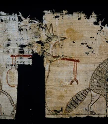 Papyrus représentant une scène satirique, vers 1100 av. J.-C., datant du règne de Ramsès IX, Détail, Civilisation égyptienne, Nouvel Empire, XXe dynastie