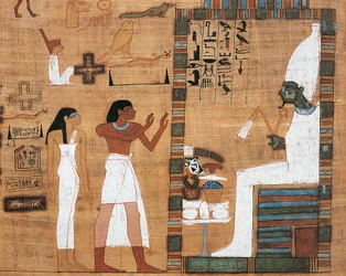 Papyrus représentant un mari et son épouse devant le tribunal d