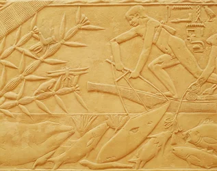 Scène de pêche, provenant du mastaba de Kagemni, Ancien Empire (calcaire)