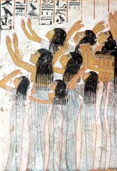 Égypte ancienne, peinture, fresque, femmes en deuil dans le cortège funèbre, tombe de Ramose, Thèbes