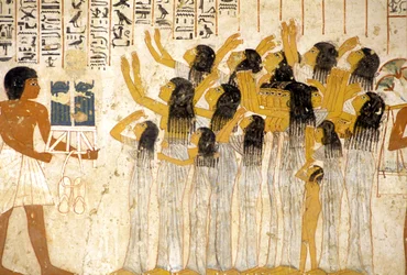 Égypte ancienne, peinture/fresque, femmes en deuil dans la procession funéraire, tombe de Ramose, Thèbes, Vallée des Nobles
