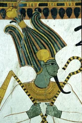 Égypte ancienne, peinture murale, Osiris, Seigneur des Enfers, Tombe de Sennedjem, Thèbes, Deir el Medina