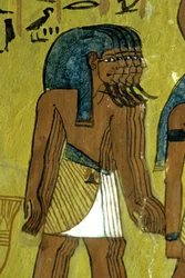 Égypte ancienne, peinture murale, Dieux accompagnant Rê sur la barque solaire, Tombe de Sennedjem, Thèbes