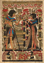 Art égyptien, papyrus égyptien : le pharaon et son épouse, collection, partie