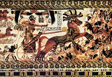 Peinture murale de tombeau égyptien représentant une scène de bataille