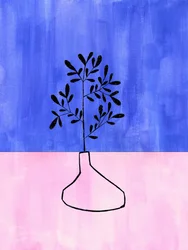 Vase botanique bleu et rose