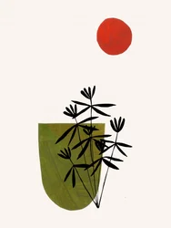 Plante verte, soleil rouge