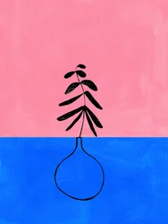 Rose, bleu et motifs botaniques