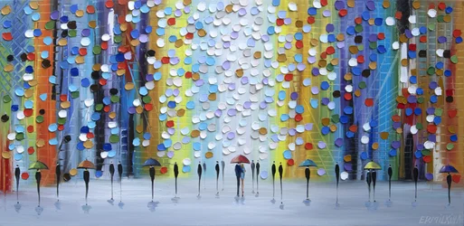 Pluie dans une ville haute en couleur