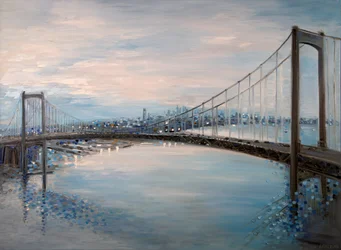 Reflets sur le pont au crépuscule