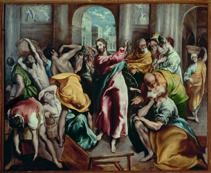 Le Christ chassant les marchands du temple (peinture sur toile)