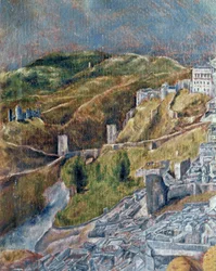 Vue et plan de Tolède (peinture sur toile)