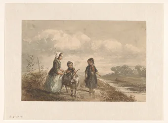 Trois jeunes enfants dans un paysage