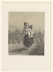 Fille avec panier sur le dos