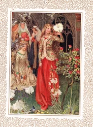 Guenièvre et ses dames dans les jours dorés, illustration de 