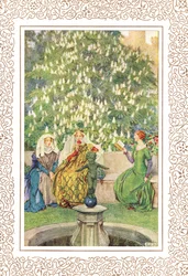 La reine qui était assise entre sa meilleure Enid et la gracieuse Vivien..., illustration de 
